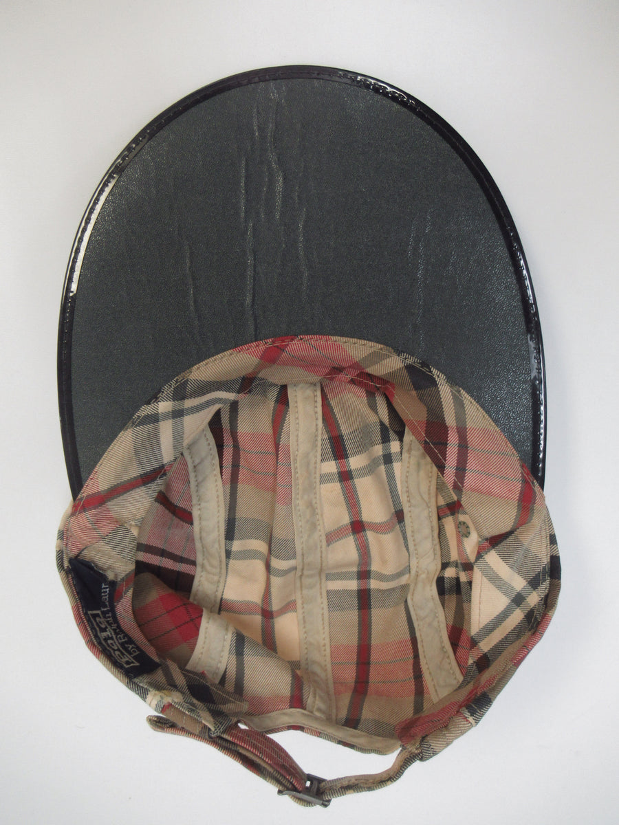 Vintage Polo Ralph Lauren Plaid and Black Patent Long Bill Strapback Hat