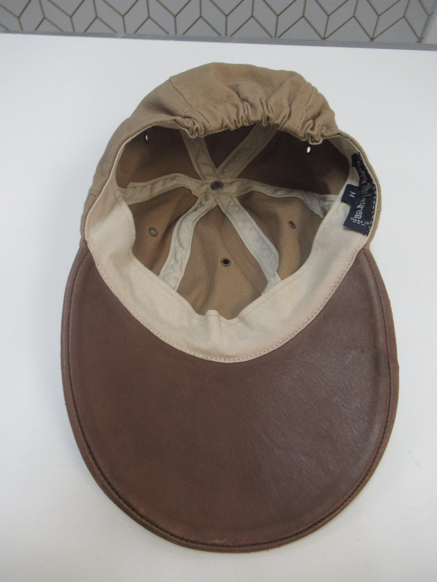 Vintage 80s Polo Ralph Lauren Canvas and Leather Long Bill Fitted Hat Sz M