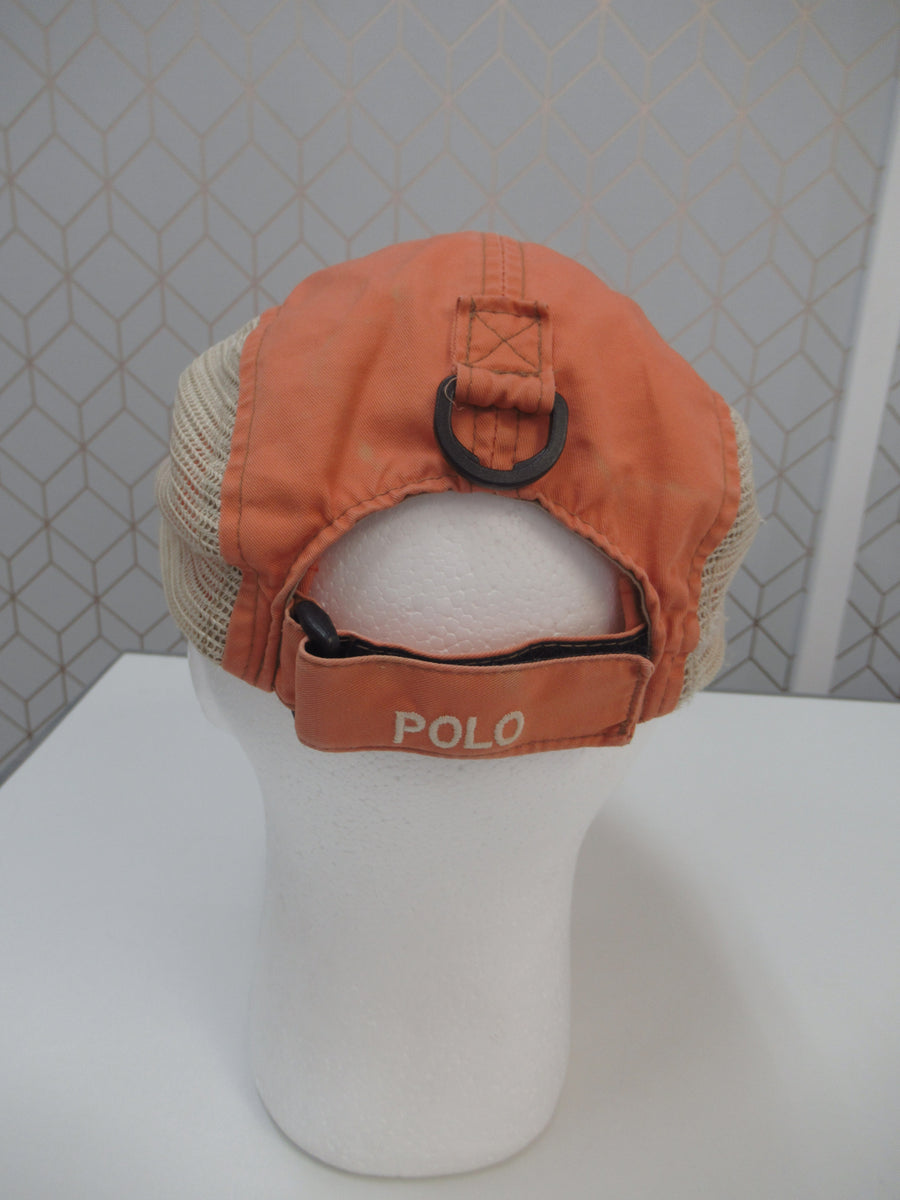 Vintage Polo Ralph Lauren Mesh Side Orange 5 Panel Hat Sz L/XL