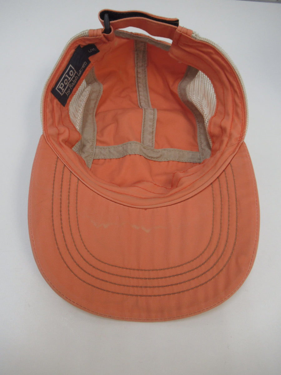 Vintage Polo Ralph Lauren Mesh Side Orange 5 Panel Hat Sz L/XL