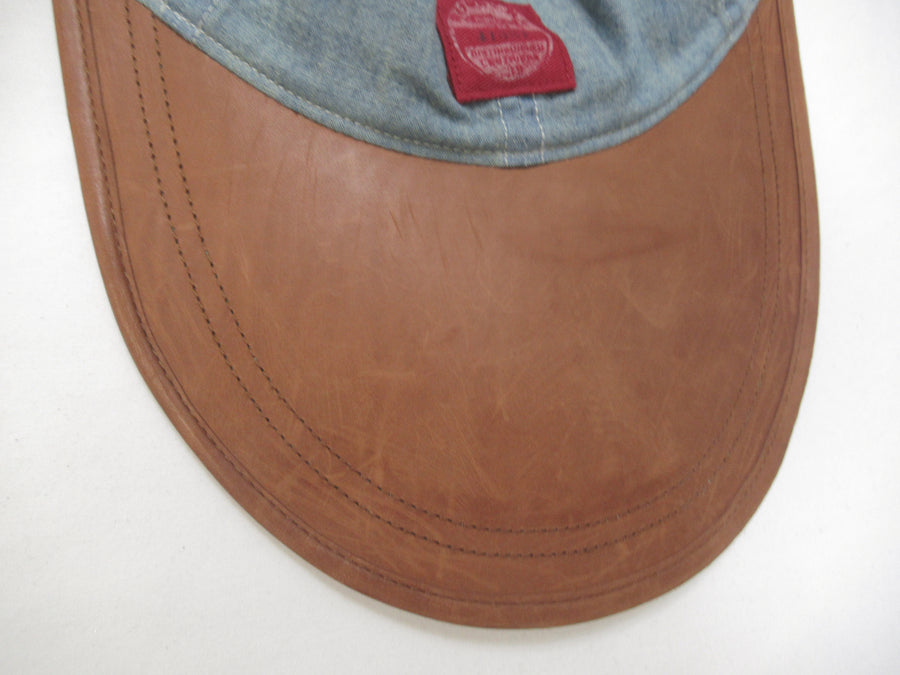 Vintage Polo Ralph Lauren Rugby Chambray and Leather Long Bill Fitted Hat Sz M