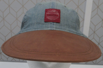 Vintage Polo Ralph Lauren Rugby Chambray and Leather Long Bill Fitted Hat Sz M