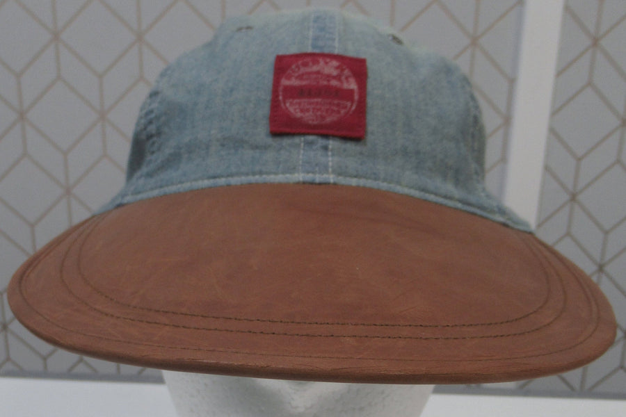 Vintage Polo Ralph Lauren Rugby Chambray and Leather Long Bill Fitted Hat Sz M