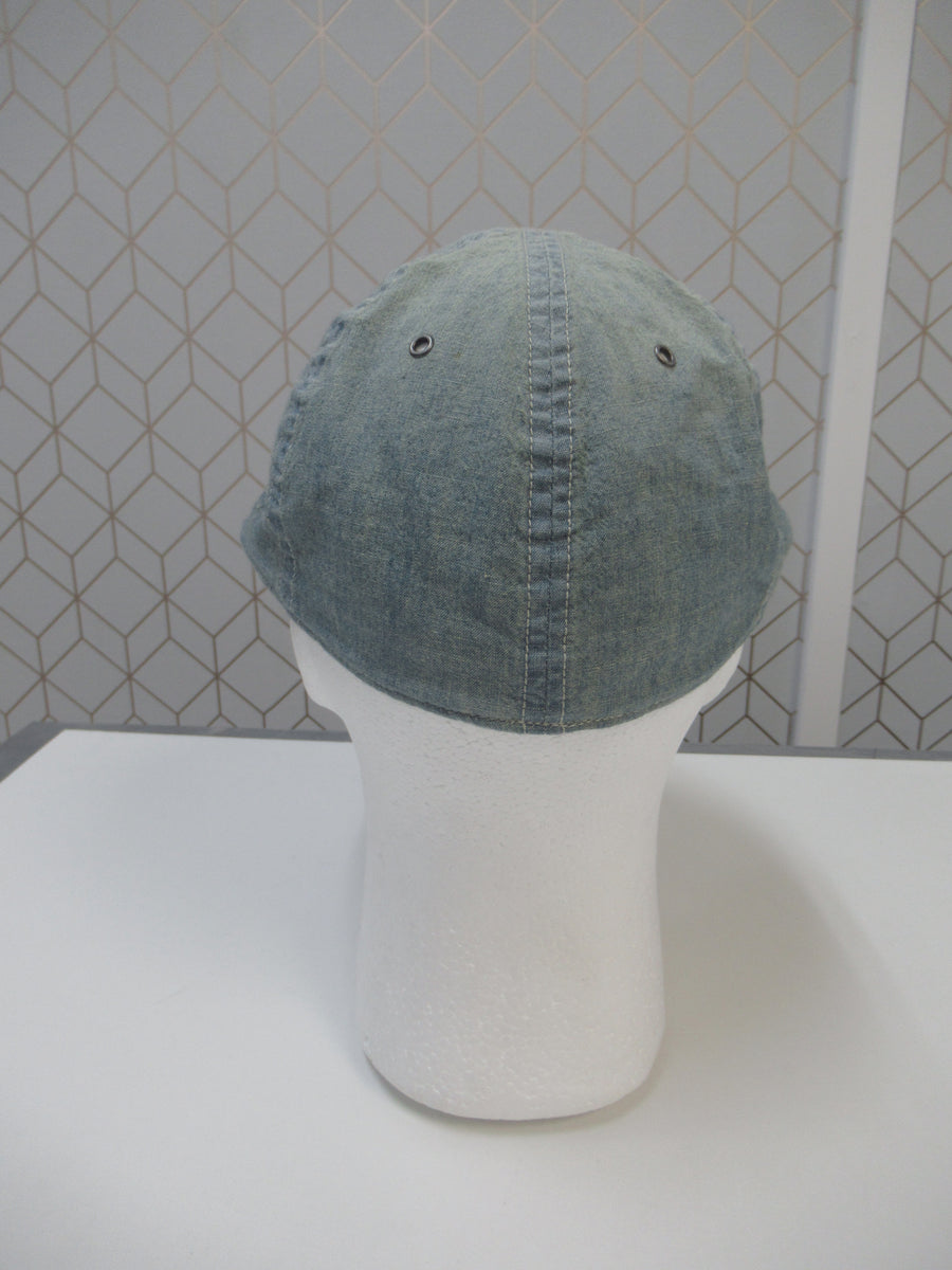 Vintage Polo Ralph Lauren Rugby Chambray and Leather Long Bill Fitted Hat Sz M