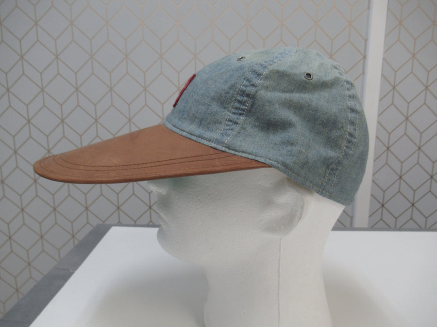 Vintage Polo Ralph Lauren Rugby Chambray and Leather Long Bill Fitted Hat Sz M