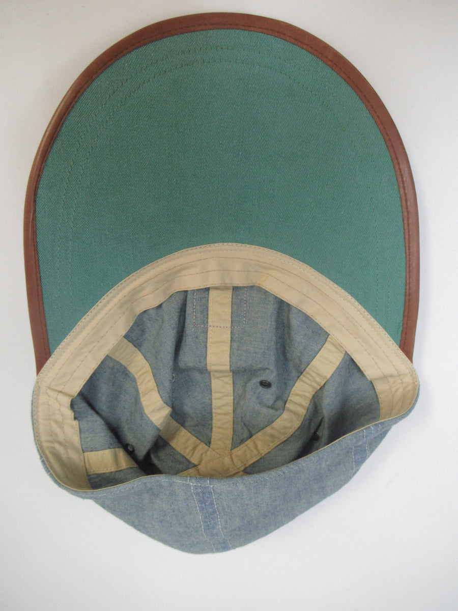 Vintage Polo Ralph Lauren Rugby Chambray and Leather Long Bill Fitted Hat Sz M