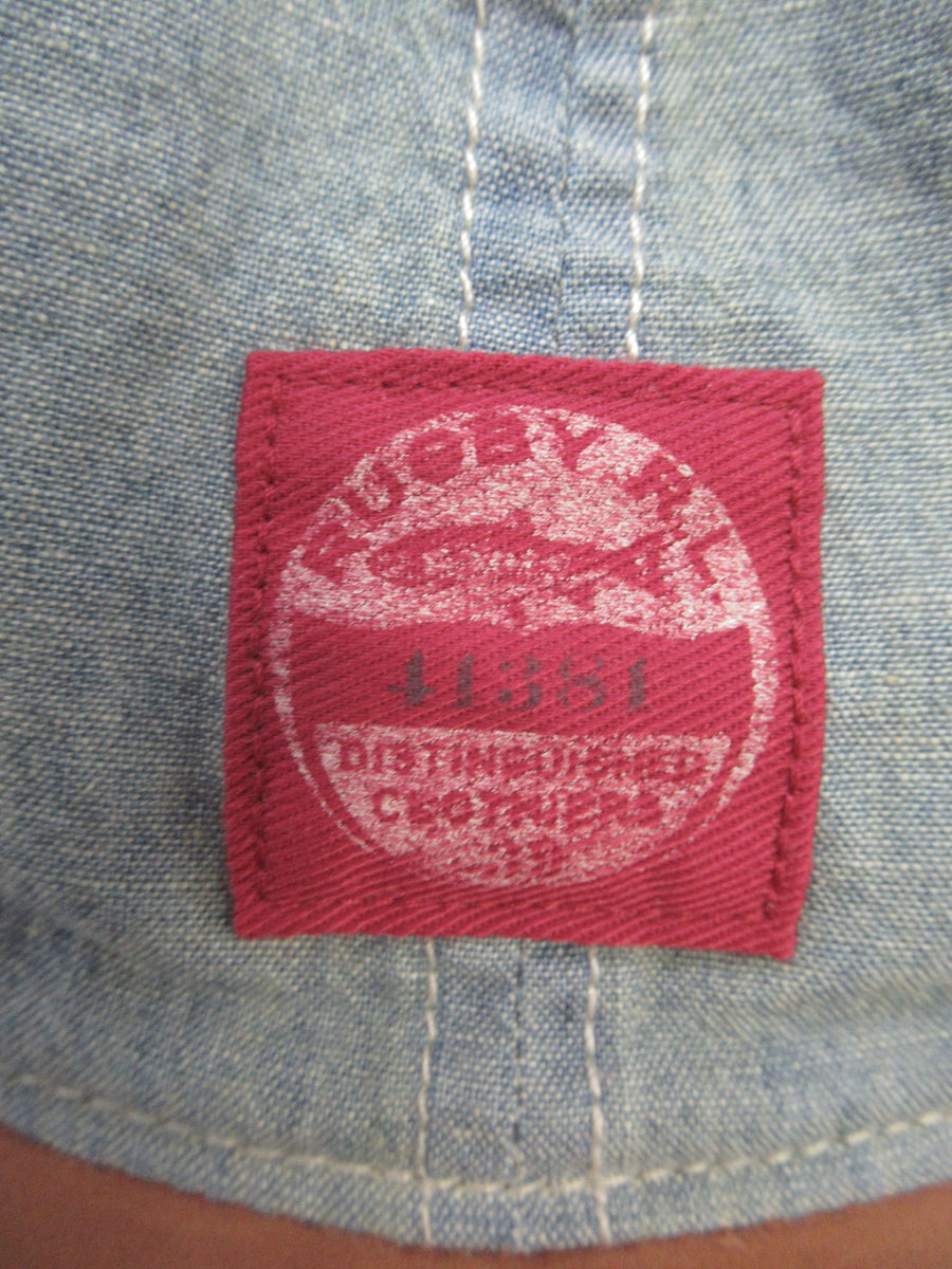 Vintage Polo Ralph Lauren Rugby Chambray and Leather Long Bill Fitted Hat Sz M