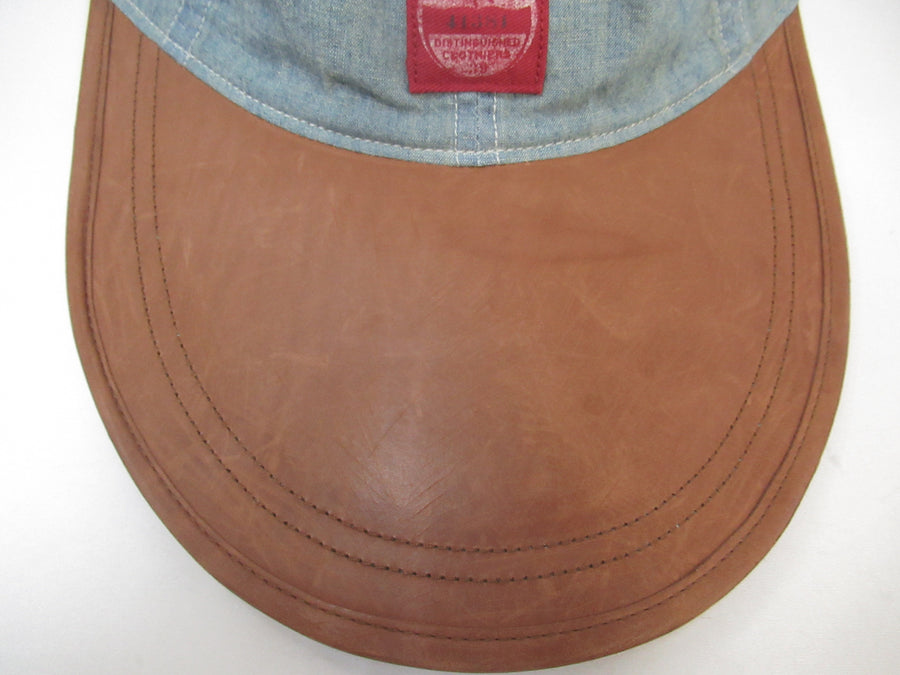 Vintage Polo Ralph Lauren Rugby Chambray and Leather Long Bill Fitted Hat Sz M