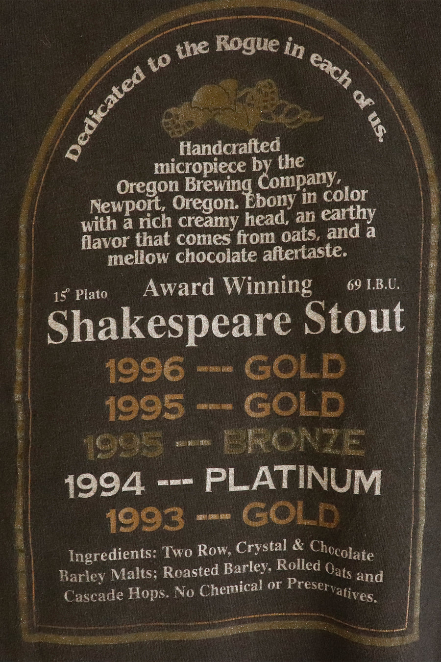 Vintage Shakespear Stout Sparkly Vinyl T Shirt Sz XL