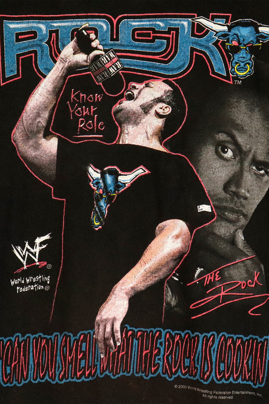 Vintage 2000 WWF The Rock 'Can You Smell What The Rock Is Cookin'?' T Shirt Sz L