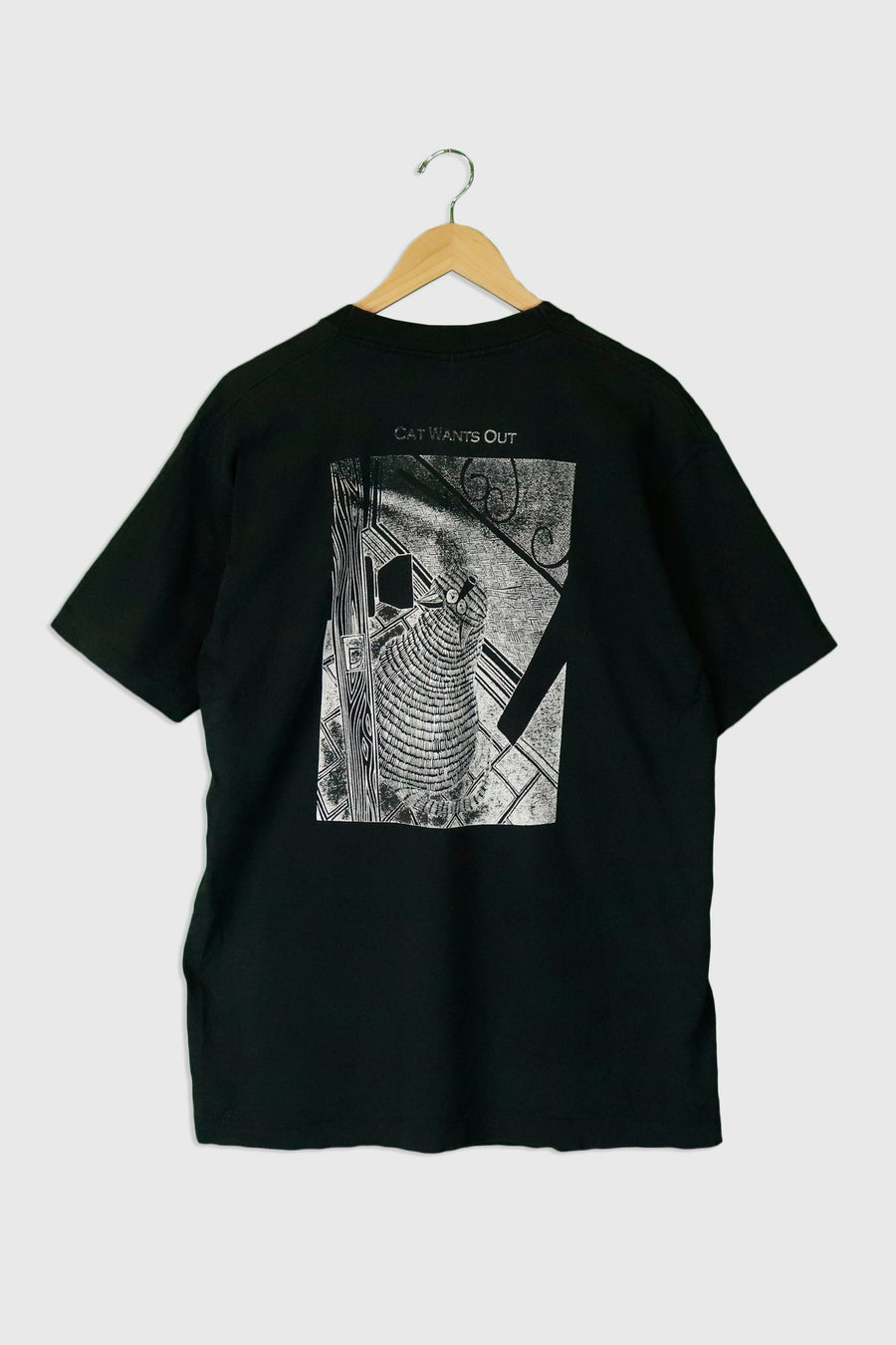 Vintage Cat Wants In And Out Faded Graphic T Shirt Sz L