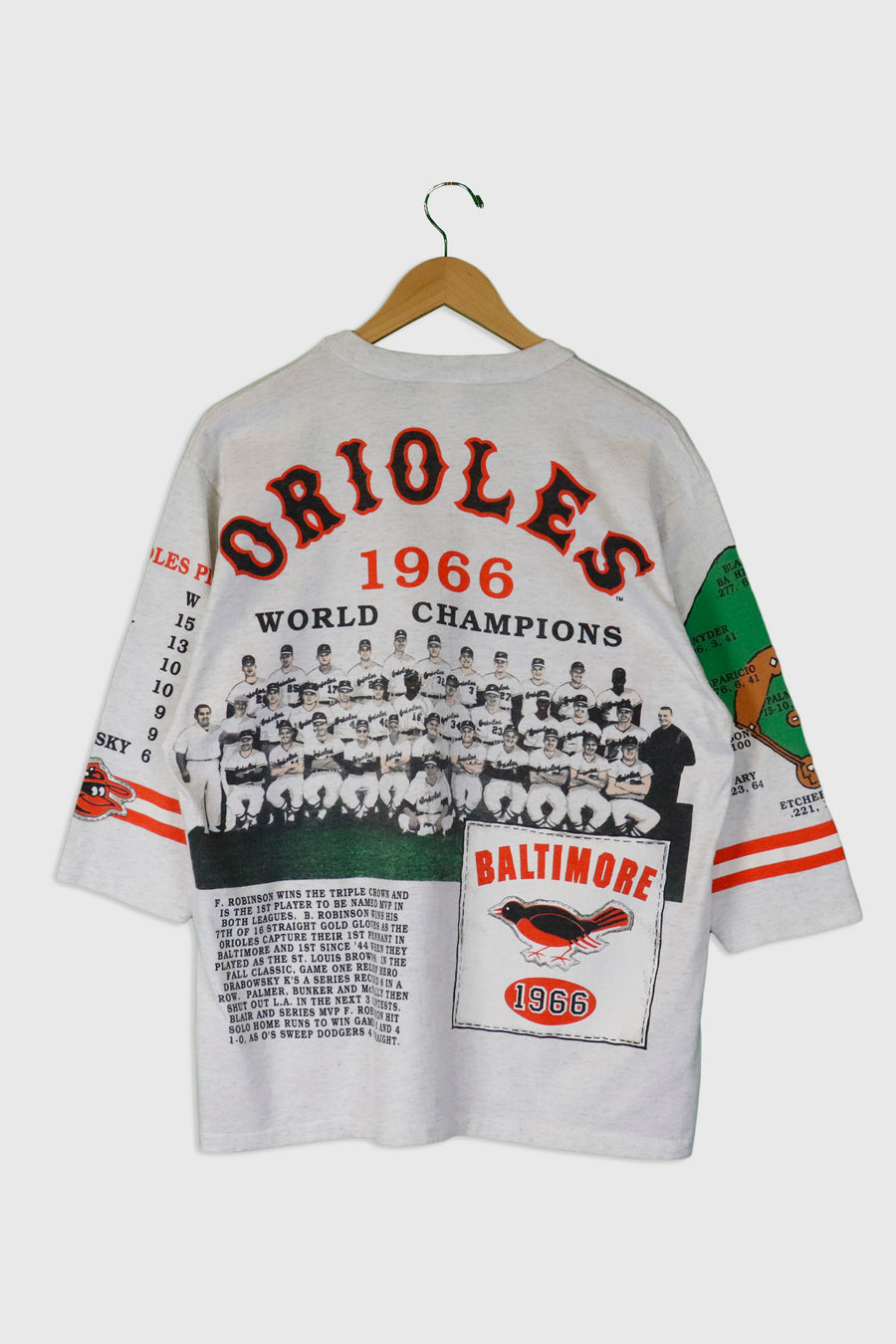 Vintage 1992 MLB Baltimore Orioles All Over Graphic Logo Quarter Sleeve T Shirt Sz L