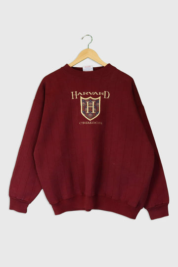 Vintage Harvard Crimson Embroidered Logo Pinstripe Sweatshirt Sz XL