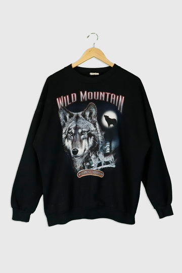 Vintage Wild Mountain Wilderness Expedition Wolf Head And Silhoutte Sweatshirt Sz M