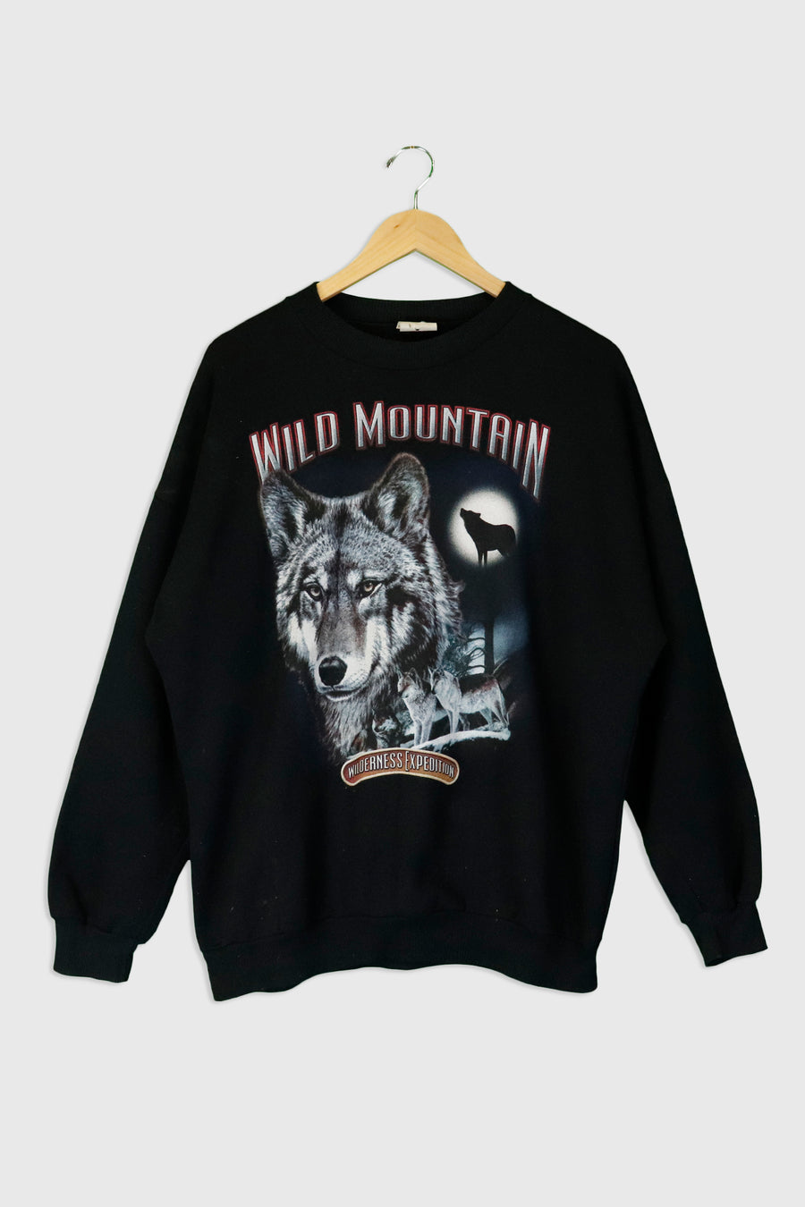Vintage Wild Mountain Wilderness Expedition Wolf Head And Silhoutte Sweatshirt Sz M