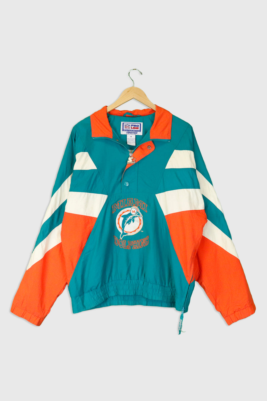 Vintage Starter NFL Miami Dolphins Quarter Zip Colour Block Jacket Sz M