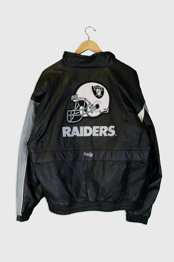 Vintage NFL La Raiders Quarter Embroidered Leather Jacket Sz XL