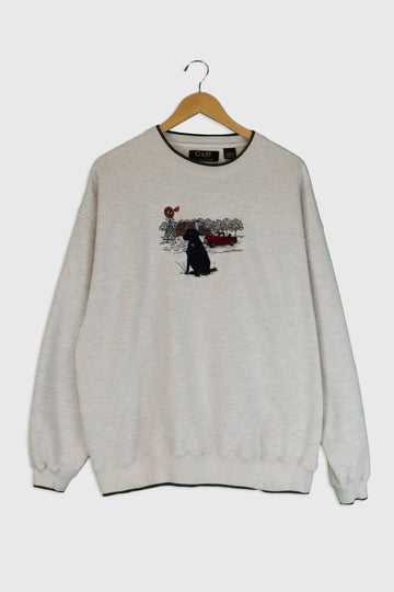 Vintage Embroidered Dog And Truck Image Sweatshirt Sz XL