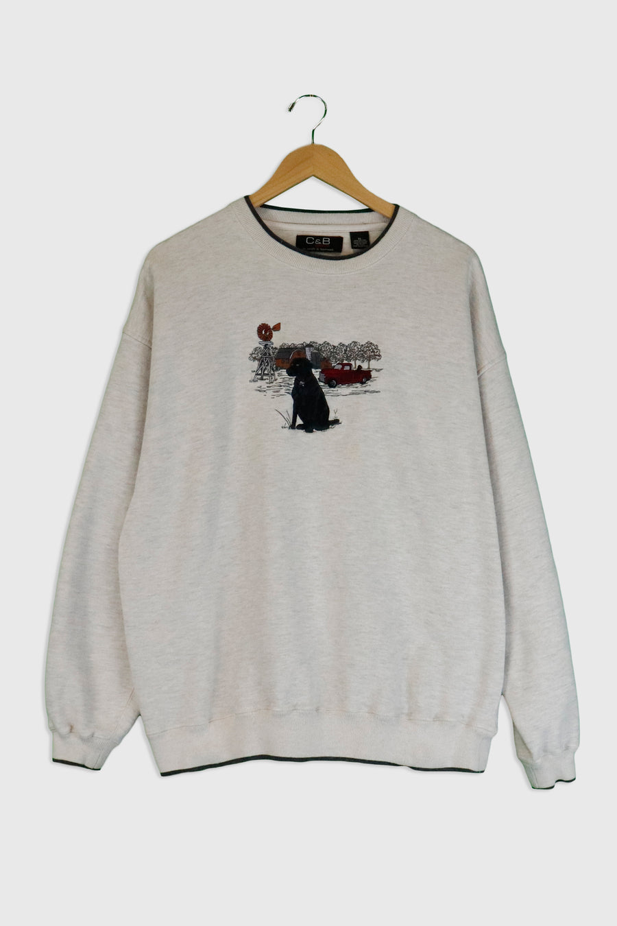Vintage Embroidered Dog And Truck Image Sweatshirt Sz XL