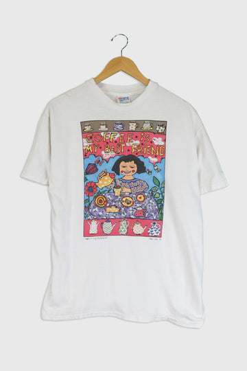 Vintage 1992 'Coffe's My Best Friend' Image T Shirt Sz L