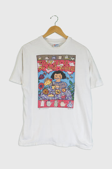 Vintage 1992 'Coffe's My Best Friend' Image T Shirt Sz L