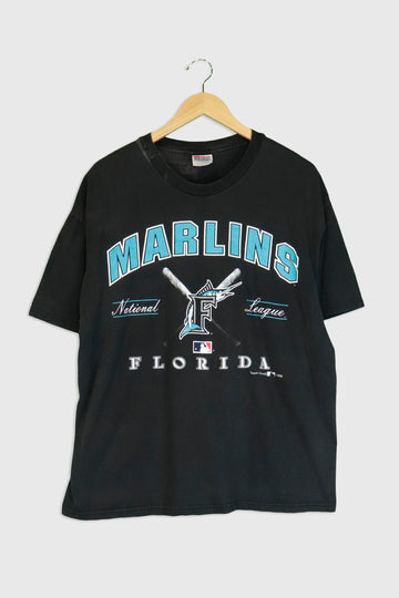 Vintage 1998 MLB Marlins Florida Vinyl T Shirt Sz XL