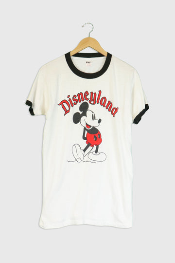 Vintage 80s Disneyland Mickey Mouse Hollow Shoes Vinyl T Shirt Sz M