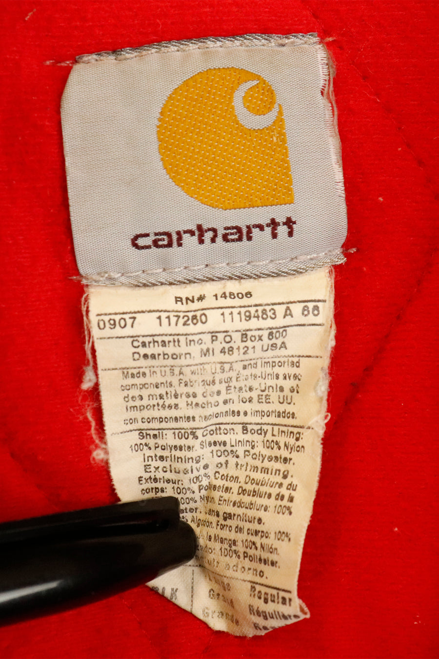 Vintage Carhartt Red Lined Full Zip Brown Corduroy Collar Jacket Sz L
