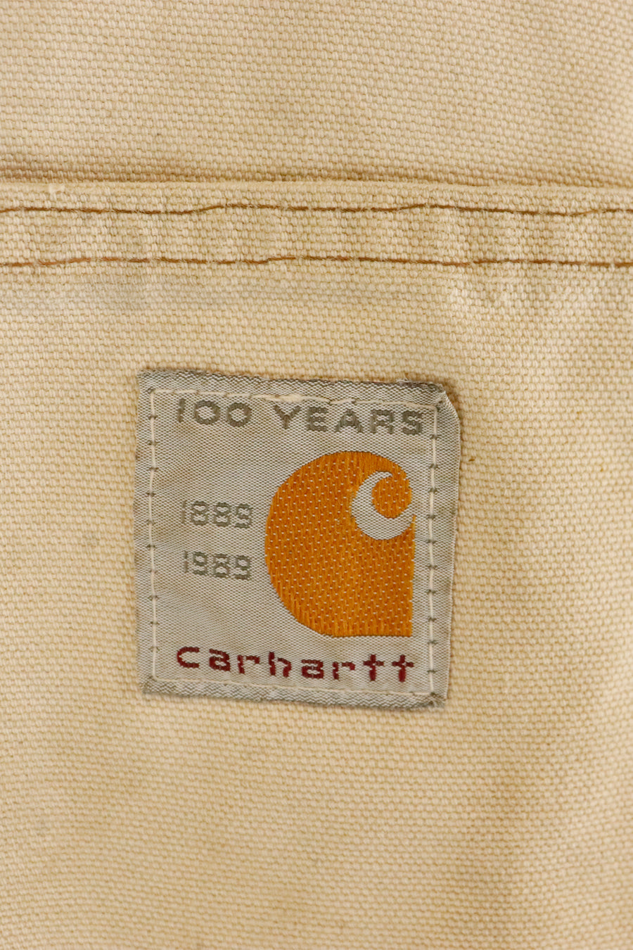 Vintage 1989 Carhartt Chore Sun Bleached Cream Collared Jacket Sz XL