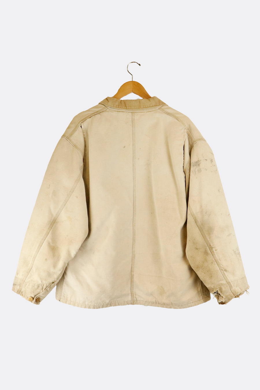 Vintage 1989 Carhartt Chore Sun Bleached Cream Collared Jacket Sz XL