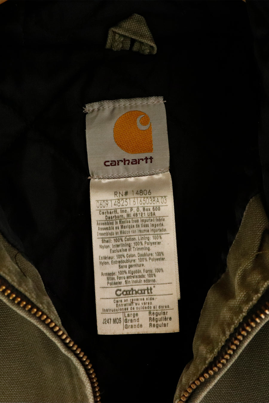 Vintage 2009 Carhartt Full Zip Hooded Frayed Pocket Jacket Sz L