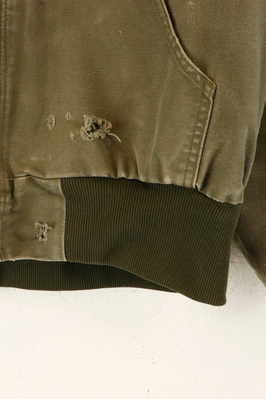 Vintage 2009 Carhartt Full Zip Hooded Frayed Pocket Jacket Sz L