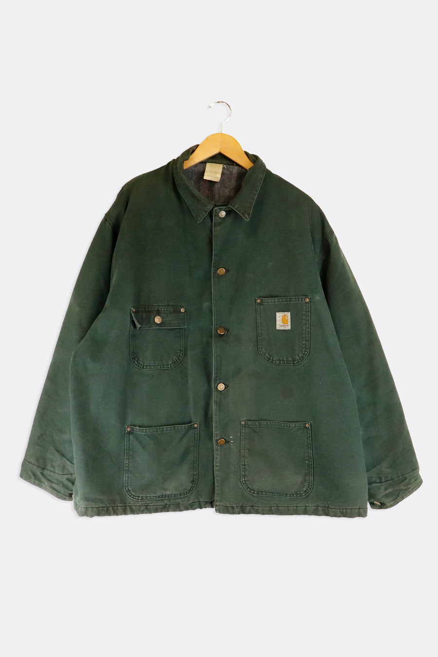 Vintage Carhartt Blanket Lined Chore Green Denim Collared Jacket Sz 2XL