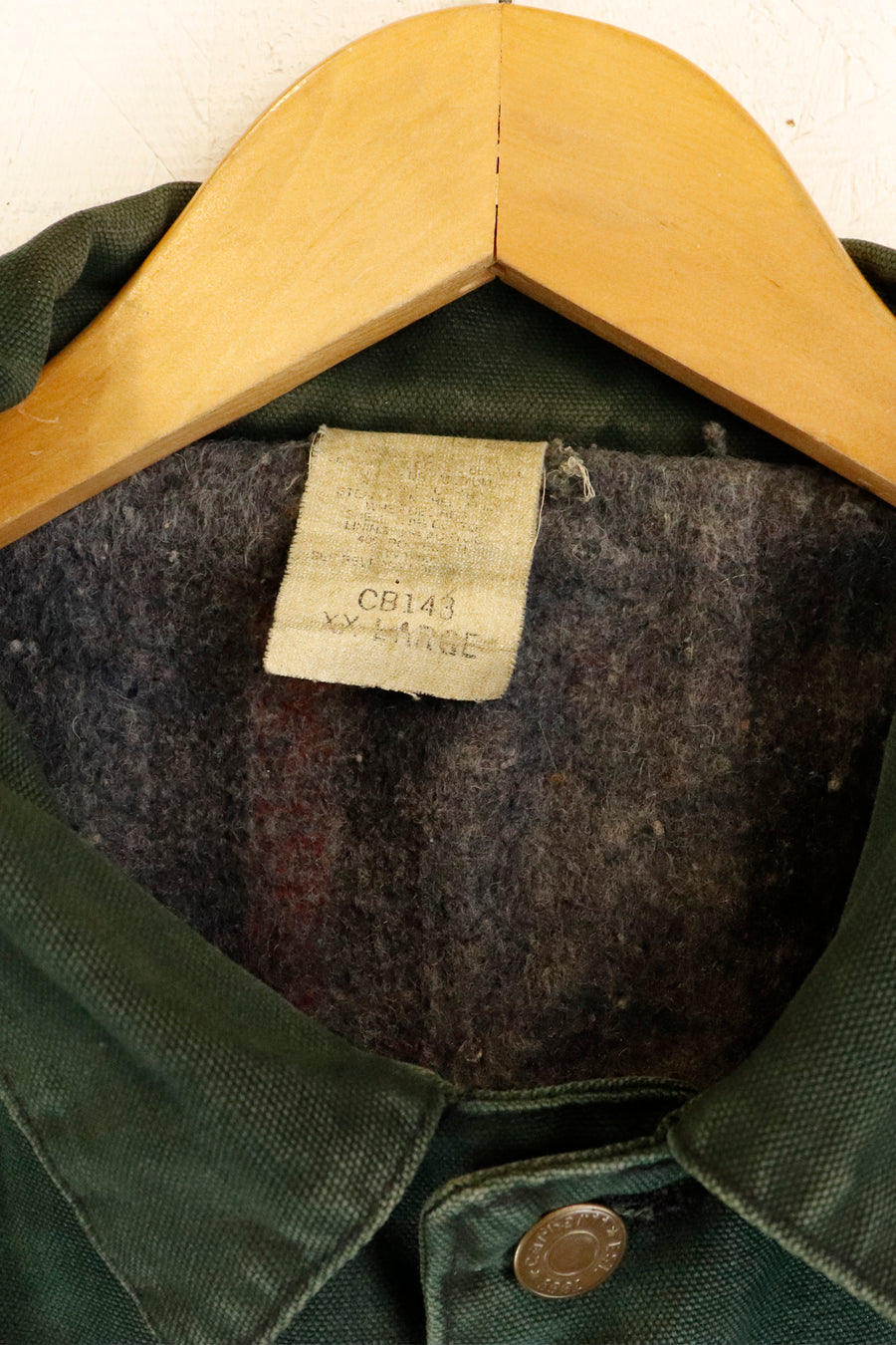 Vintage Carhartt Blanket Lined Chore Green Denim Collared Jacket Sz 2XL