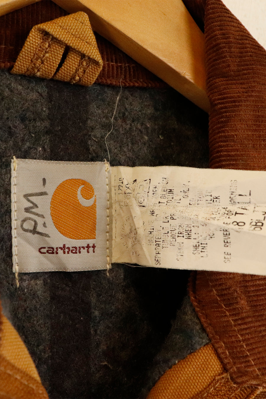 Vintage Carhartt Blanket Lined Detroit Brown Corduroy Collar Jacket Sz XL