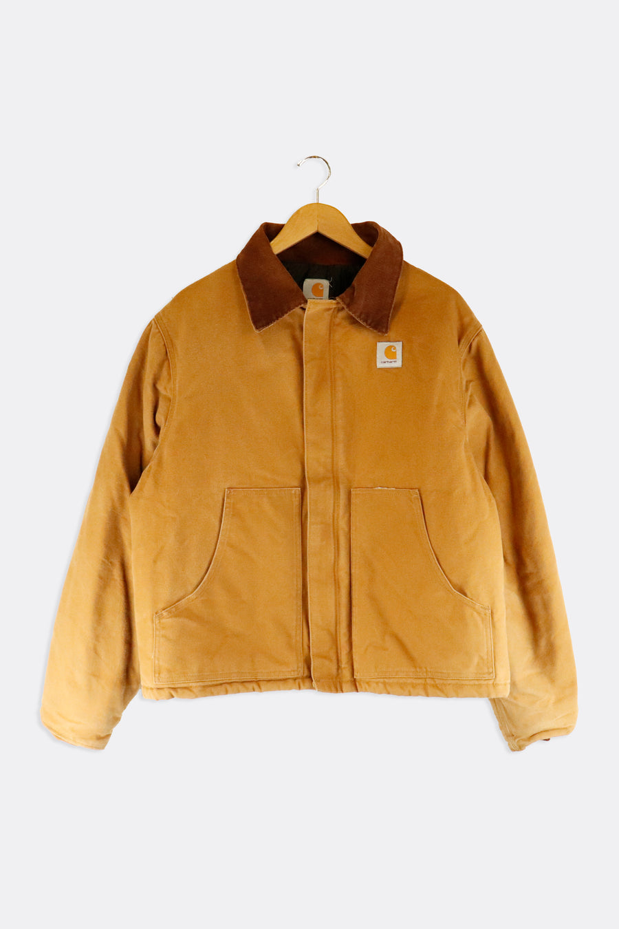 Vintage Carhartt Full Zip Velcro Patch Brown Corduoy Collar Jacket Sz XL
