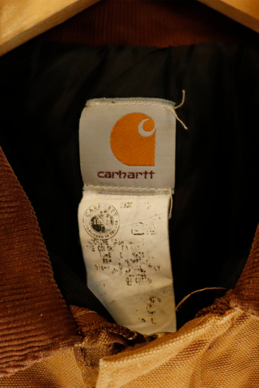 Vintage Carhartt Full Zip Velcro Patch Brown Corduoy Collar Jacket Sz XL