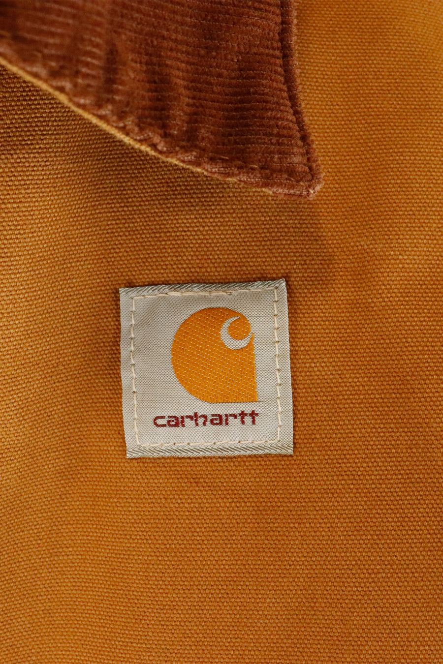Vintage Carhartt Full Zip Velcro Patch Brown Corduoy Collar Jacket Sz XL