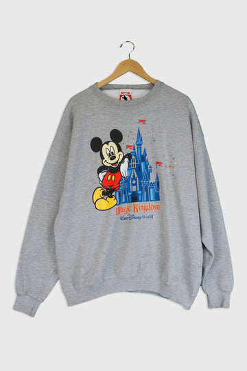 Vintage Disney Mickey Inc. Magic Kindom Graphic Vinyl Sweatshirt Sz 2XL