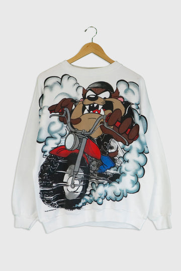 Vintage 1995 Looney Tunes Tasmanian Devil Motorcycle Sweatshirt Sz L