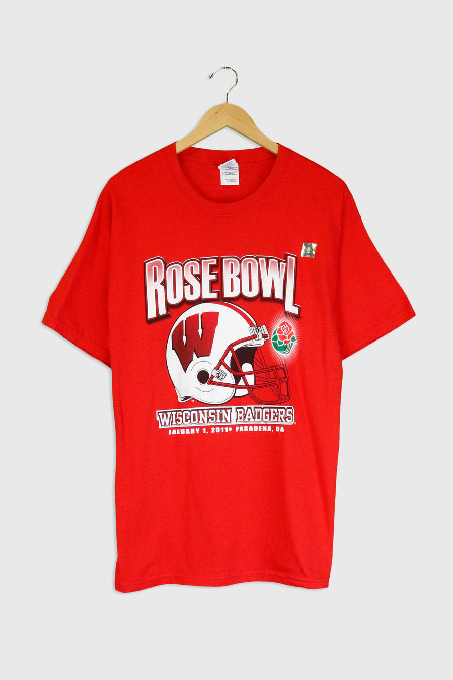Vintage 2011 Wisconsin Badgers Rose Bowl Vinyl T Shirt Sz L