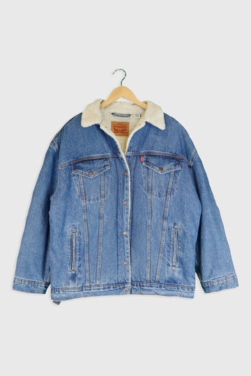 Vintage Levi Snap Button Sherpa Lined Denim Jacket Sz L
