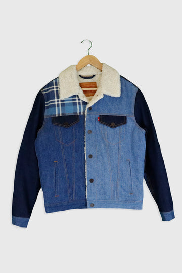 Vintage Levi Sherpa Denim Monochrome Colour Block Jacket Sz S