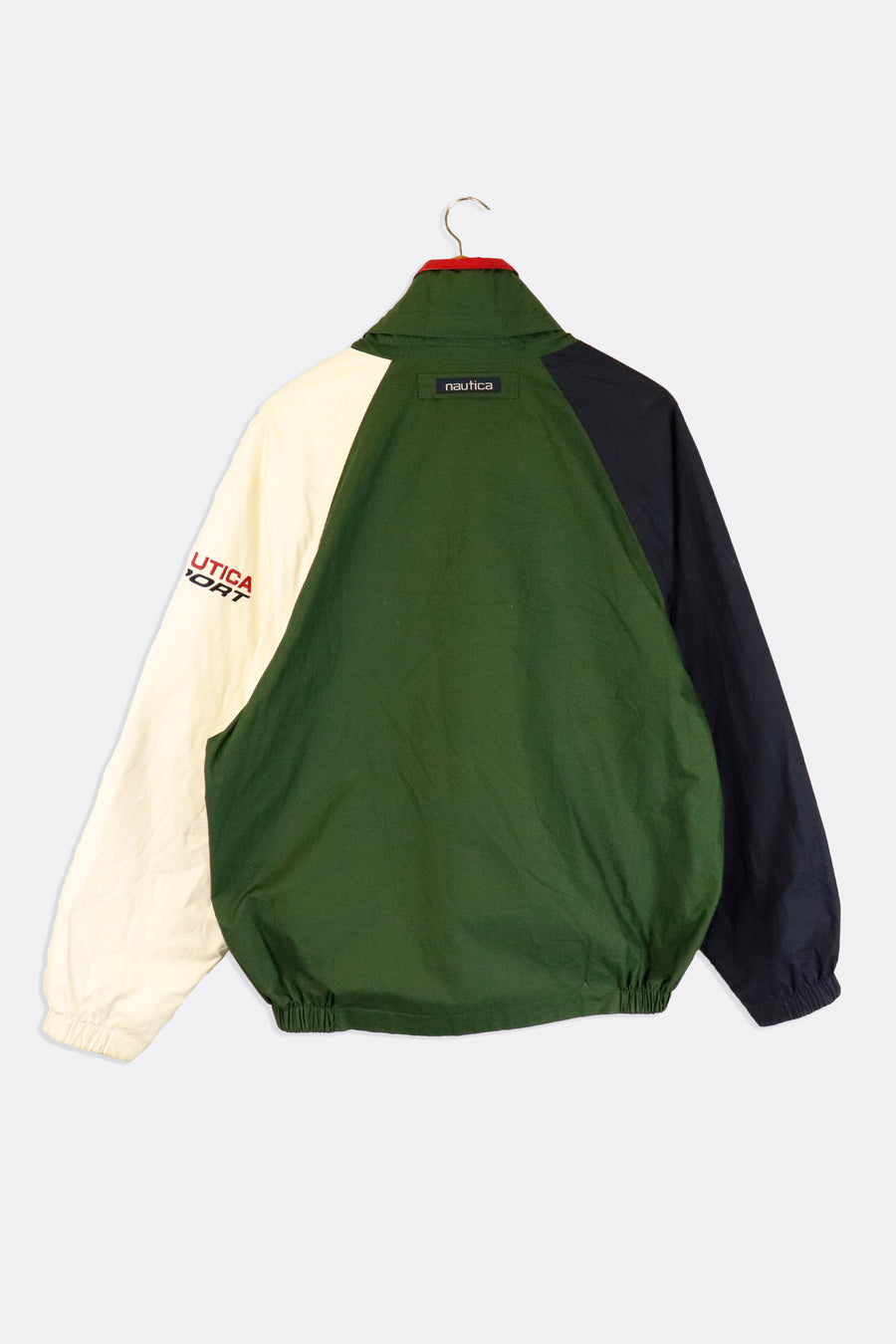 Vintage Nautica Sport Zip In Hood Reversible Cream And Green Full Red Jacket