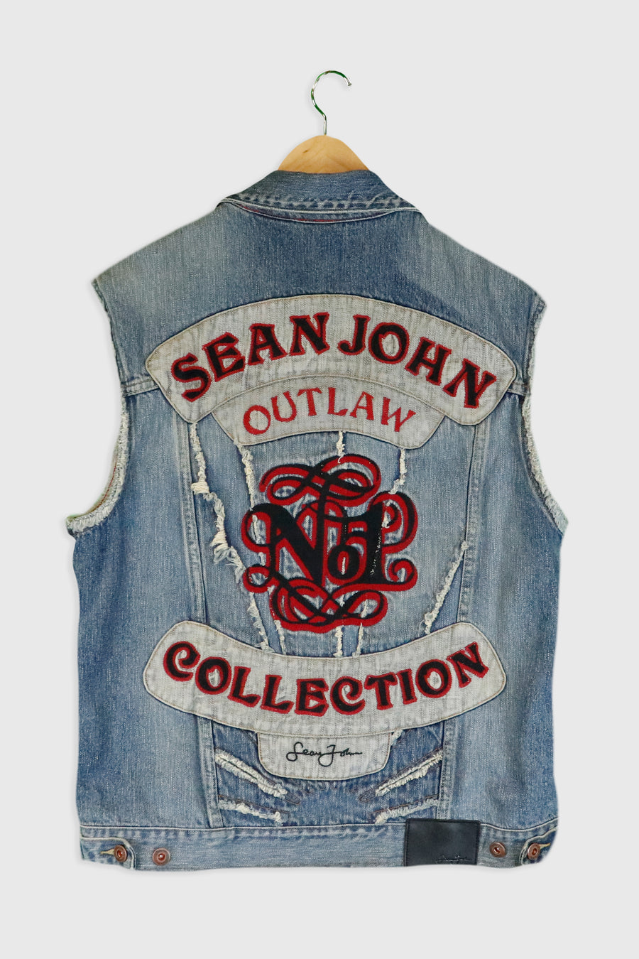 Vintage Sean John Back Patch Denim Vest Sz L