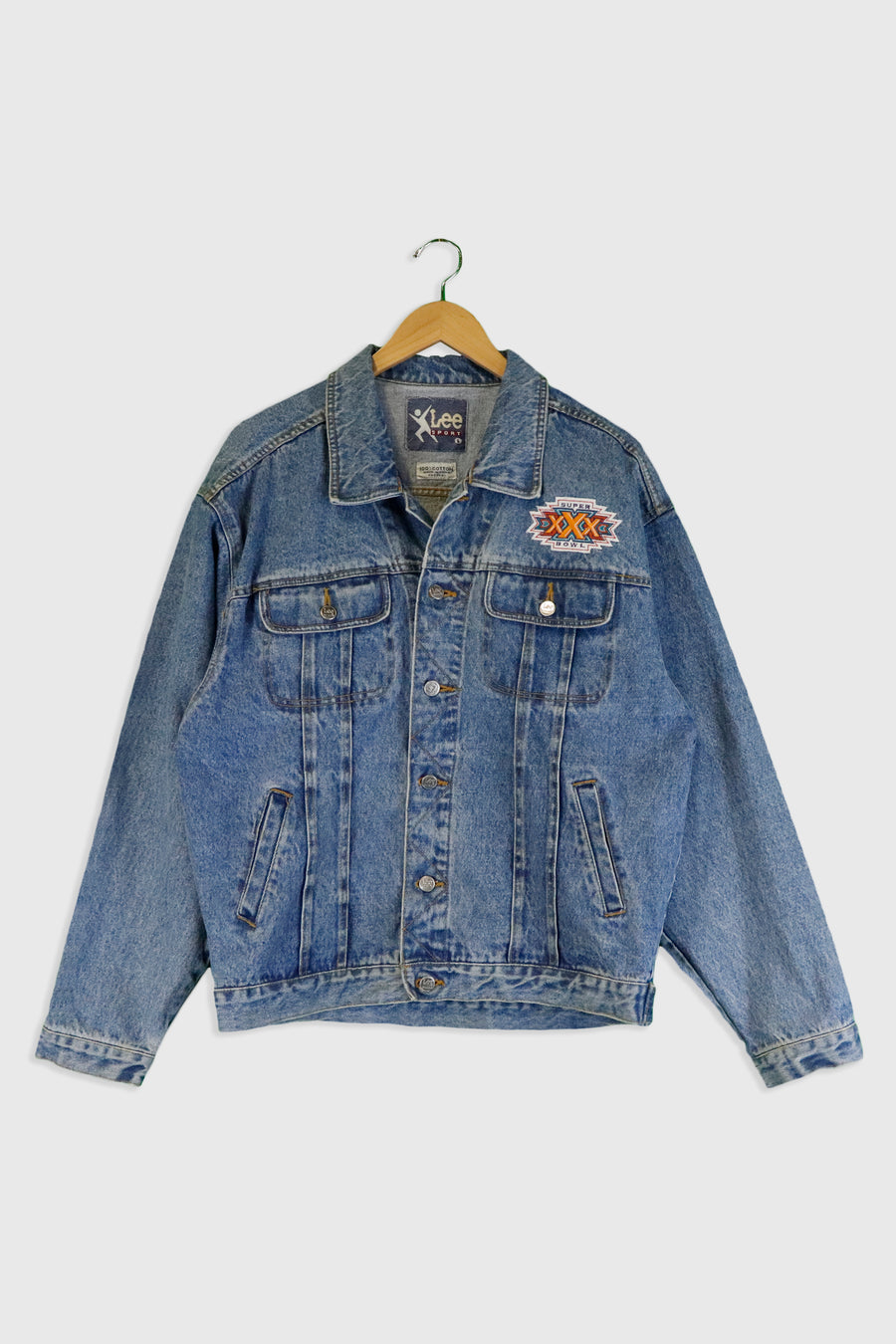 Vintage Super Bowl Embroidered Denim Full Button Up Jacket Sz L