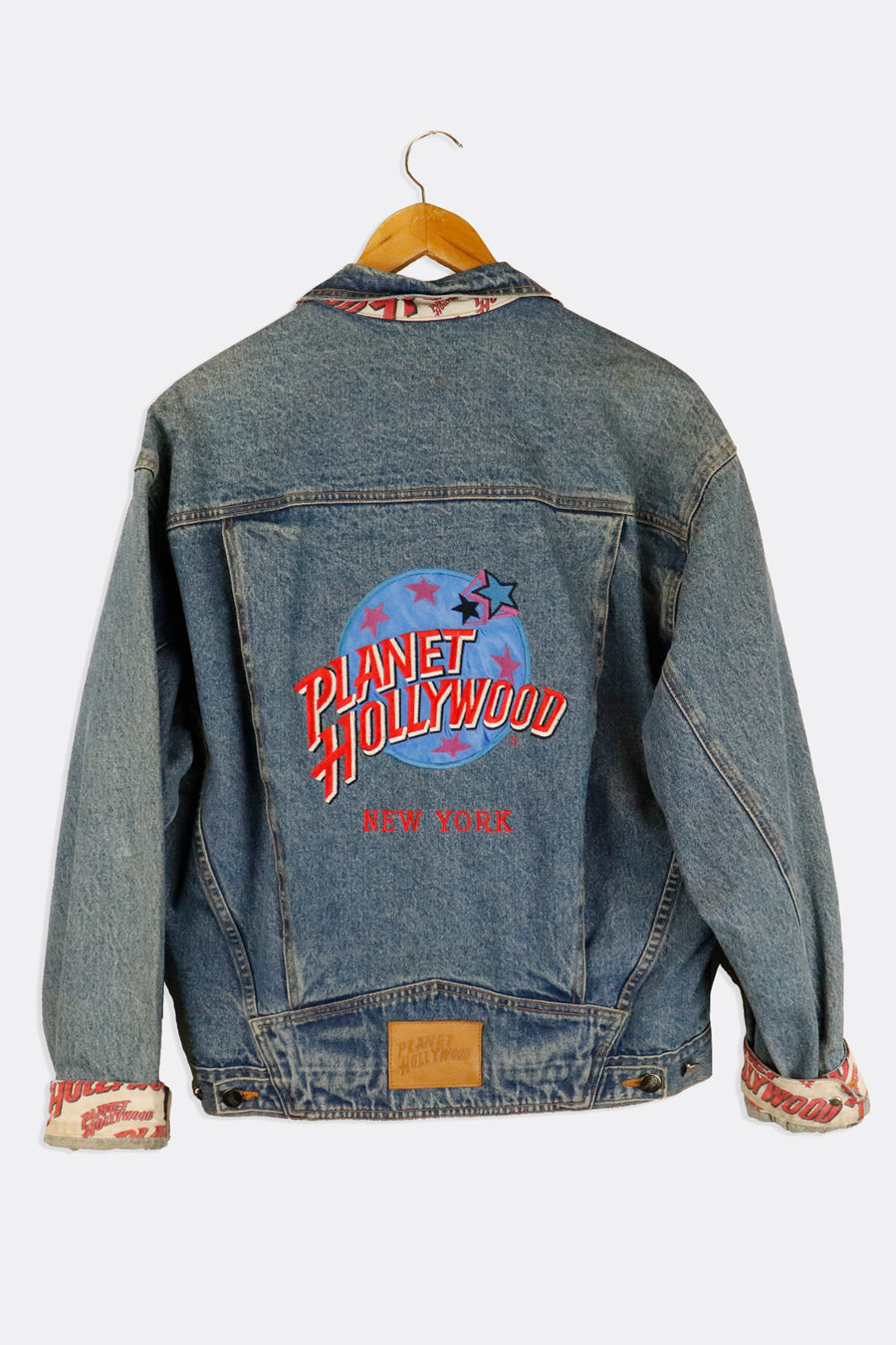 Vintage Planet Hollywood New York Embroidered Denim Jacket With Metal Pin Outerwear Sz S