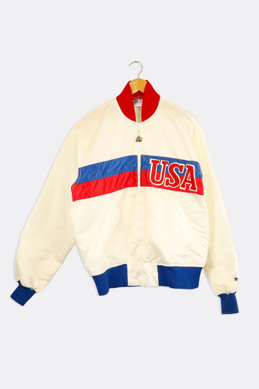 Vintage Starter USA Bomber Jacket Red And Blue Stripe Outerwear Sz XL