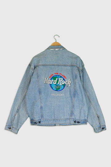 Vintage Hard Rock Cafe Denim Embroidered Jacket Sz L