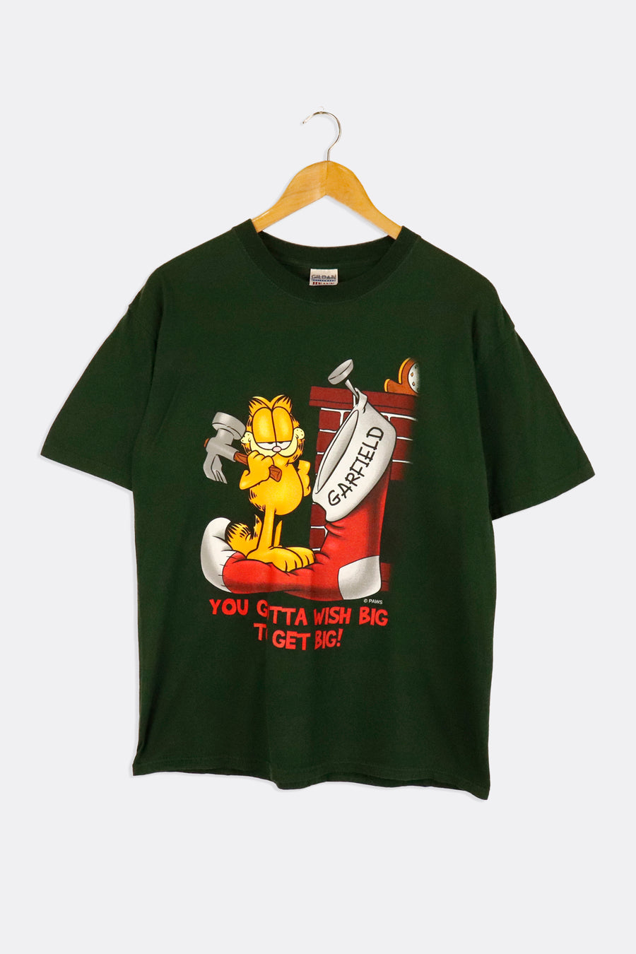 Vintage Garfield You Got To Wish Big To Get Big Christman Stocking Vinyl T Shirt Sz M